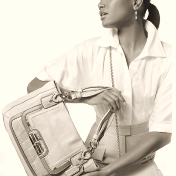 💫 Coach Kristin Spectator Crocodile Chalk White Custard Satchel Shoulder Bag - Picture 2 of 12